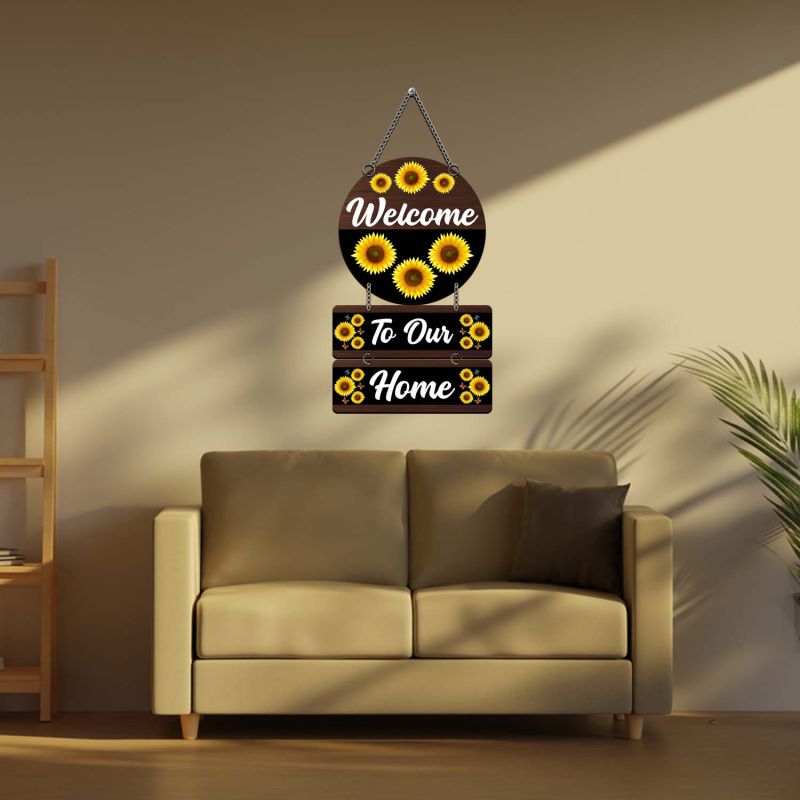 Sunflower Welcome To Our Home Hanging Sign For Front Door & Entryway Sign Home Decor for Living Room & Balcony Ideal Housewarming Gift Door Hanging